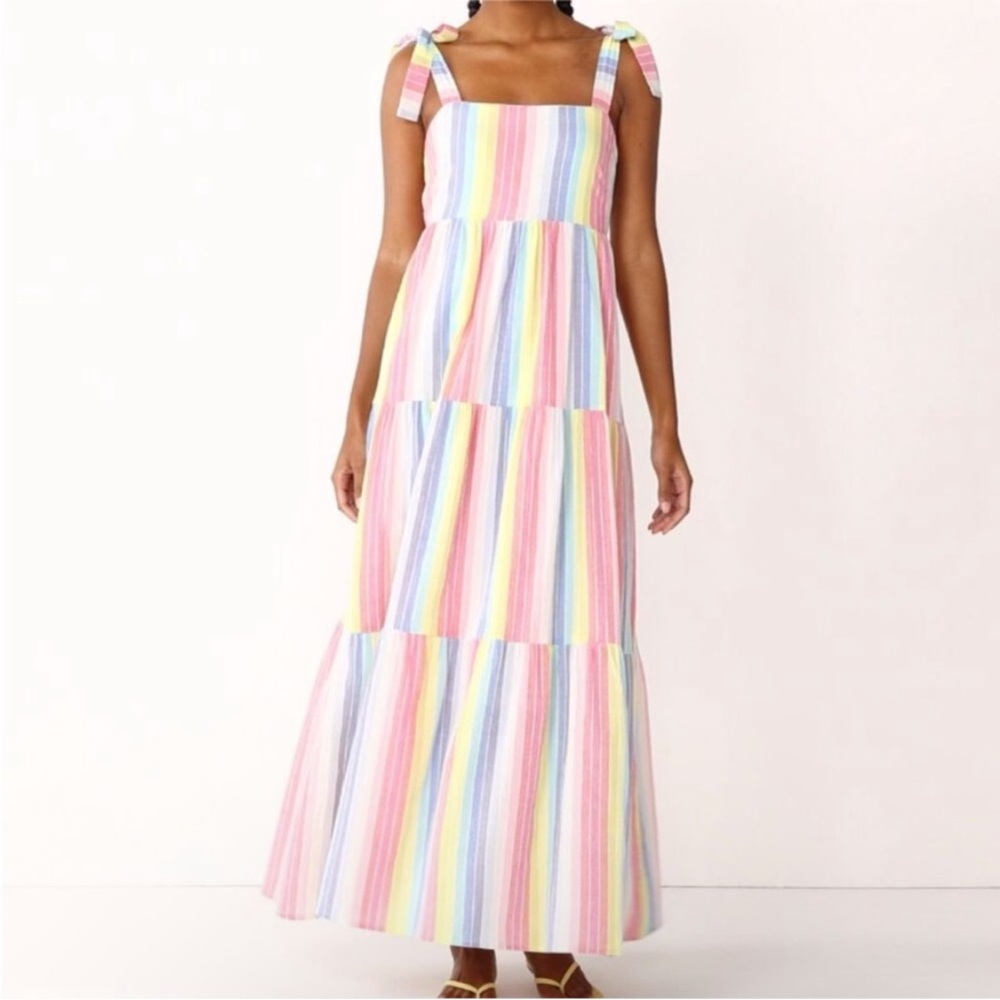 Draper James RSVP Maxi Dress Women's Size XL Rainbow Stripe Tie Strap - Picture 3 of 8